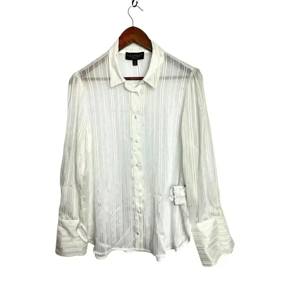 Laundry by Shelli Segal Women Sheer Button Down Shirt, White‎
